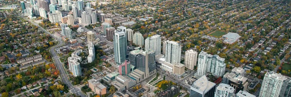Modern aerial view of North York Centre skyline