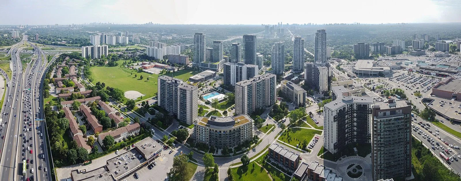 Aerial view of Parkway Forest beside Parkwoods, North York
