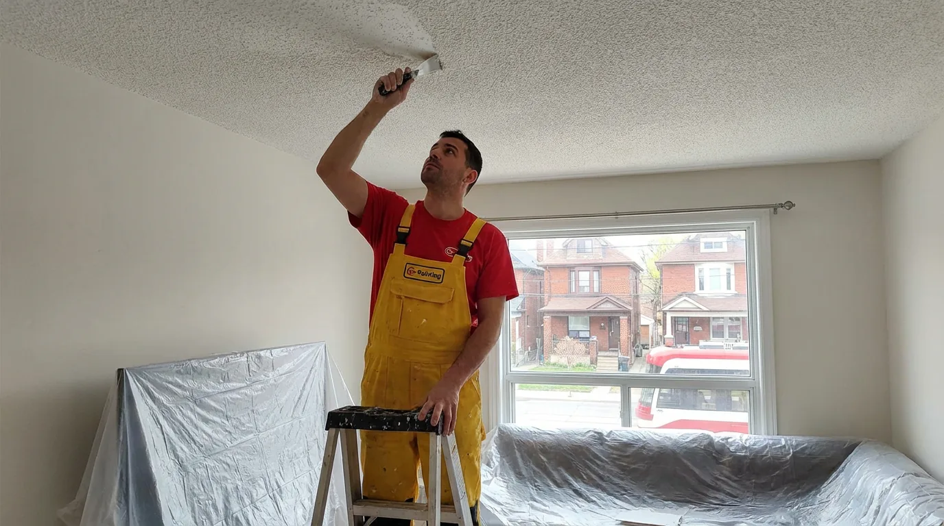 Interior ceiling prep in a small older Toronto room by Co Painting